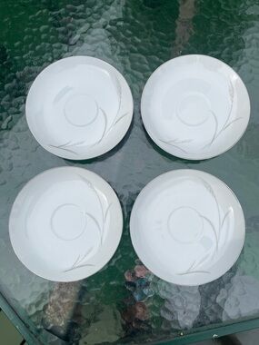 Set of 4 Vintage Mikasa Fine China Aries 8262 Saucers 6” Silver Wheat